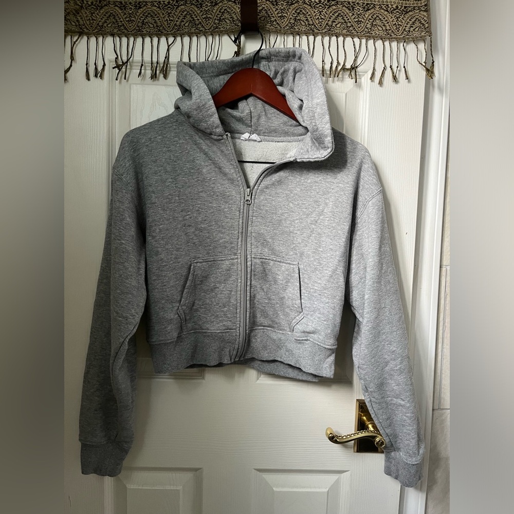 Ardene Cropped Zip Up Hoodie Grey